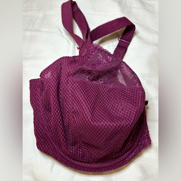 Elomi Charley Purple Stretch Lace & Mesh Plunge Bra Racerback Opt brand size 42G - Picture 12 of 14